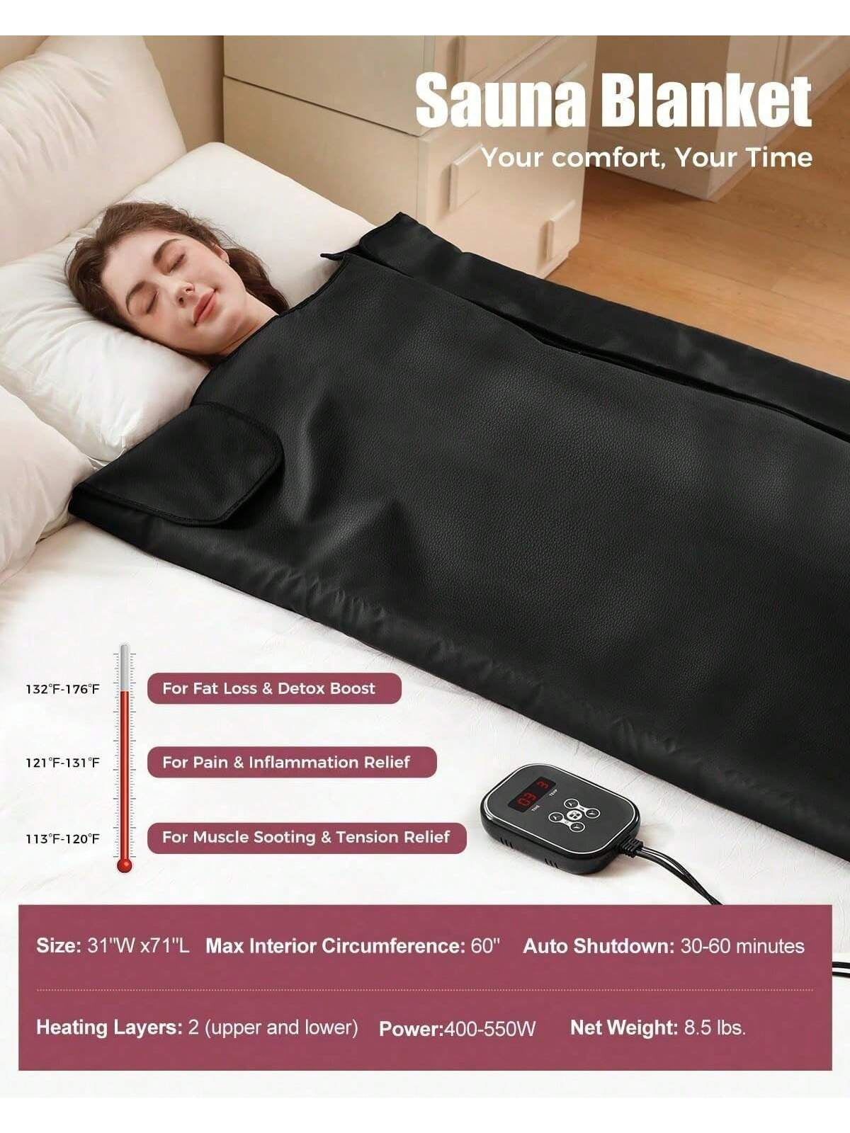 Sauna Blanket – Portable Far Sauna for Home Relaxation & Detox | 77-176°F Adjustable Temperature Range
